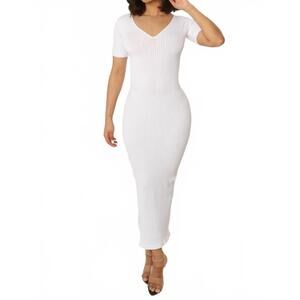 NEW UNTITLED IN MOTION v-neck bodycon ribbed dress in white